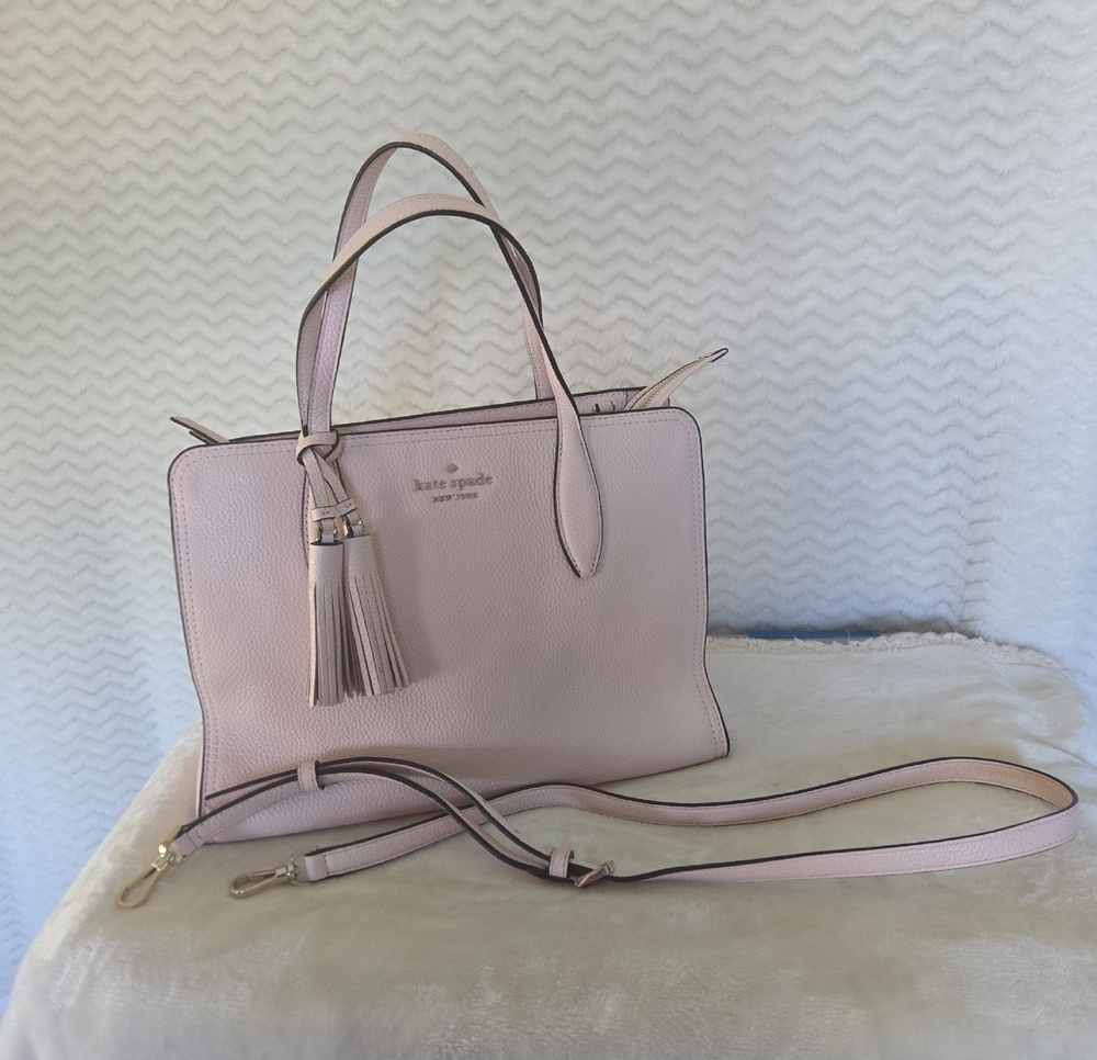 Kate Spade Blush Pink Pebbled Leather Satchel with Tassel